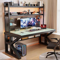 Gaming Desk with Pegboard and Storage Shelves,Tempered Glass Computer Desk Workspace,Modern Writing Study Table Gaming Table with Metal Frame for Home Office(80x60x165cm(31x24x65inch), D) by Unknown