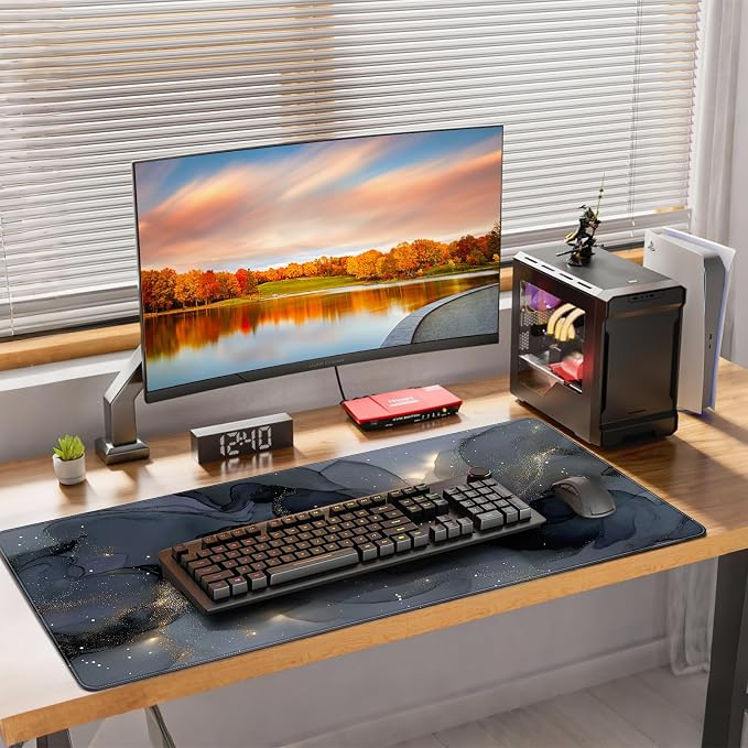 Extended Gaming Mouse Pad, Navy Blue Marble Pattern, 35.4 x 15.7 inches, XXL Extra Large Desktop Pad, Non-Slip Base, Waterproof, Suitable for Home Gaming and Office Use - Image 7