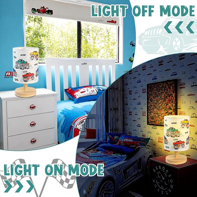Construction Truck Table Lamp for Kids Bedside Lamp with Linen Wooden Nightstand Cartoon Nursery Lampshade for Bedroom Desk Birthday - Image 4