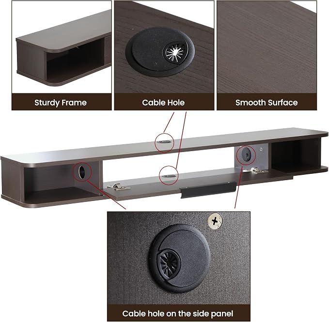 Floating TV Stand, 55" Wall Mounted TV Cabinet, Wood Media Console for TVs up to 65", Entertainment Center with Storage for Living Room, Under TVs Shelf for DVD Player, Coffee - Image 8