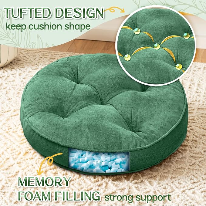 1 MIDDLE ONE Floor Pillow Set of 2, Memory Foam Meditation Cushion, Floor Cushions for Adults Sitting, Large Round Seat Cushions for Yoga, Living Room, 20x20 Inch (Round | Green) - Image 2