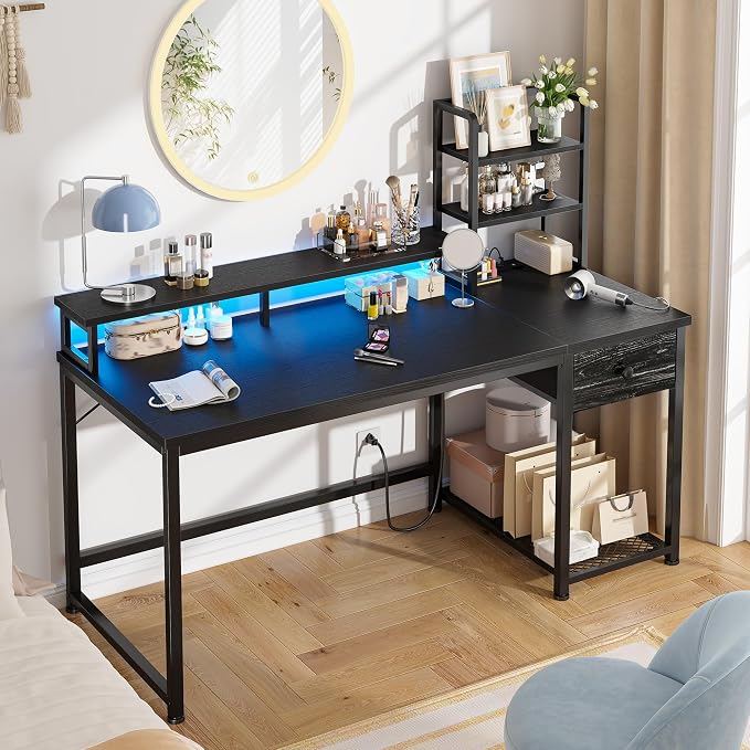 EnHomee 44" Gaming Desk with Hutch and Drawers,Black - Image 9