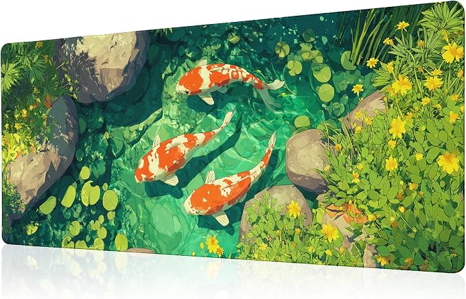 Fish Art Mouse Pad Green Desk Mat XL Mouse Gaming Pads, Fish Keyboard Pads Extra Large Desktop Computer Mats with Non-Slip Base & Stitched Edges, Vintage Office Decor 31.5x11.8 by Unknown