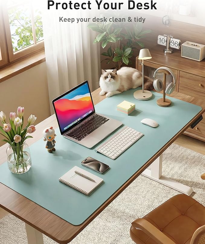 Aothia Faux Leather Desk Mat - Large Mouse Pad, Non-Slip PU Leather Blotter, Waterproof Writing Surface for Office and Home (Blue Topaz, 40" x 24") - Image 8