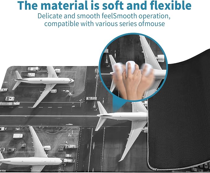 Extended Gaming Mouse Pad with Aircraft Airport Design - Large, Thick Rubber Desk Mat with Precision Locking Edge, Washable & Non-Slip Surface for Computer, Esports - Ideal Gift 31.5x11.8 in - Image 5