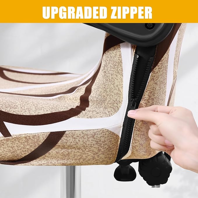 Smiry Stretch Printed Office Computer Desk Chair Covers, Khaki and White | Universal Desk Rotating Chair Slipcovers Removable Washable, Soft Fit Anti-Dust Spandex Protector Cover with Zipper - Image 3