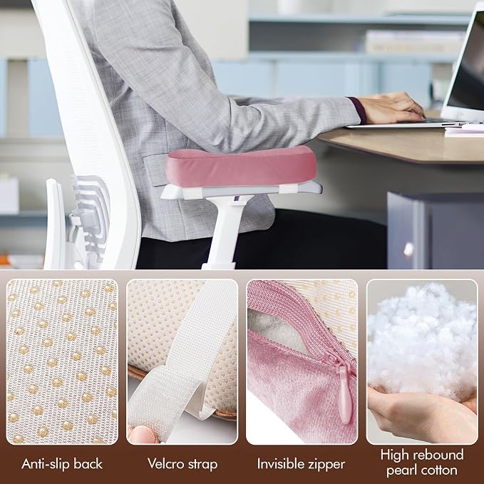 2-Pack Non-Slip Armrest Pads for Office & Gaming Chairs - Ergonomic Forearm Support Pillow for Desk, Computer & Wheelchair, Pressure Relief Cushions (Pink) - Image 3