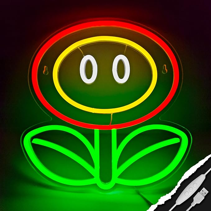 Fire Flower Neon Sign, Dimmable Gaming Neon Sign for Man Cave,Bedroom, Gamer Room, Living Room, Party Wall Decor, Birthday Christmas Gifts by VIKLIULEDNEONSIGN