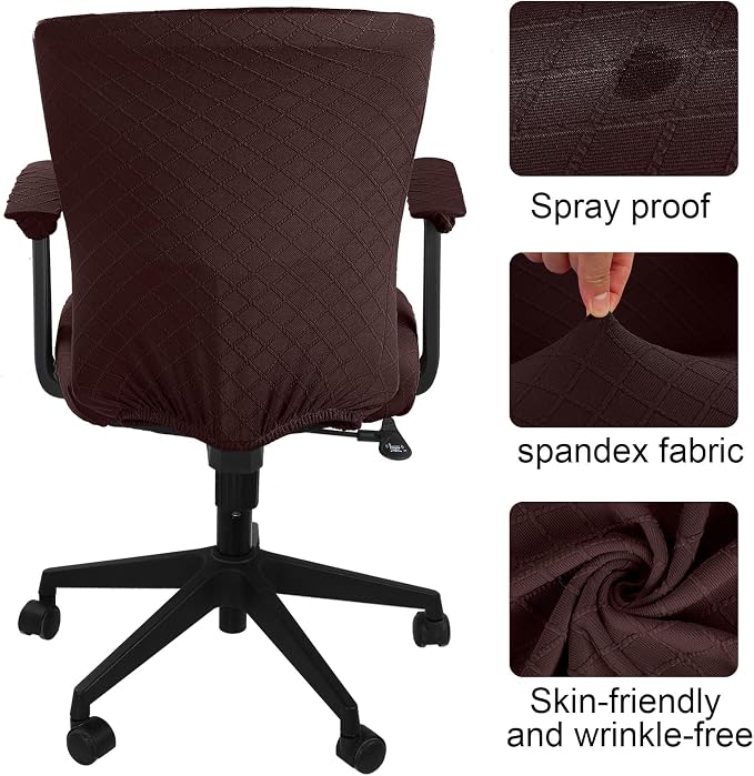 Tallew 4 Pcs Office Chair Covers Set Computer Universal Protective Stretchable Chair Seat Covers Desk Armrest Slipcovers Pads Office Cushion Backrest for Rotating(Dark Brown) - Image 5