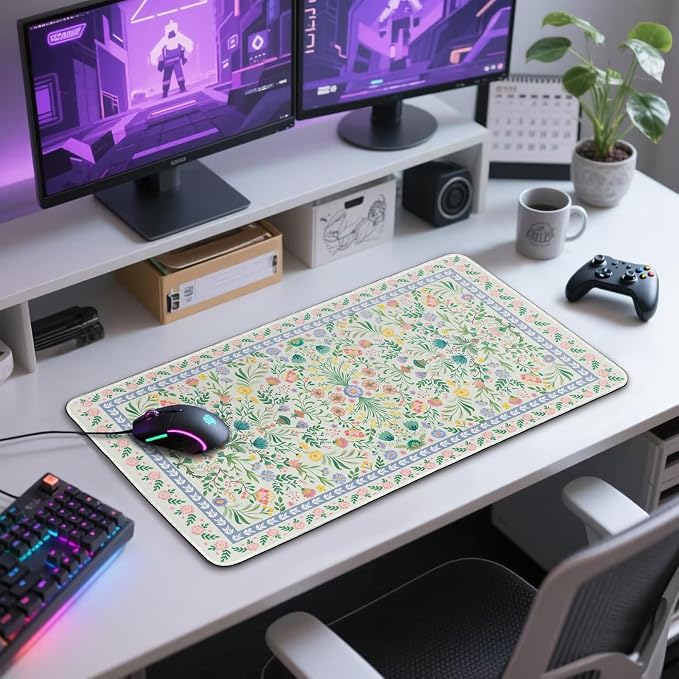 Green Floral Desk Mat Large Mouse Pad 31.5"x15.7" Non-Slip | Extended Mousepad, Non-Slip Rubber Base , Stitched Edges, for Computer/Laptop/Office/Home - Image 10