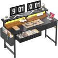 DurayLoly 47.3" Office Computer Desk with LED Lights &2Fabric Drawers,Black by Durayloly