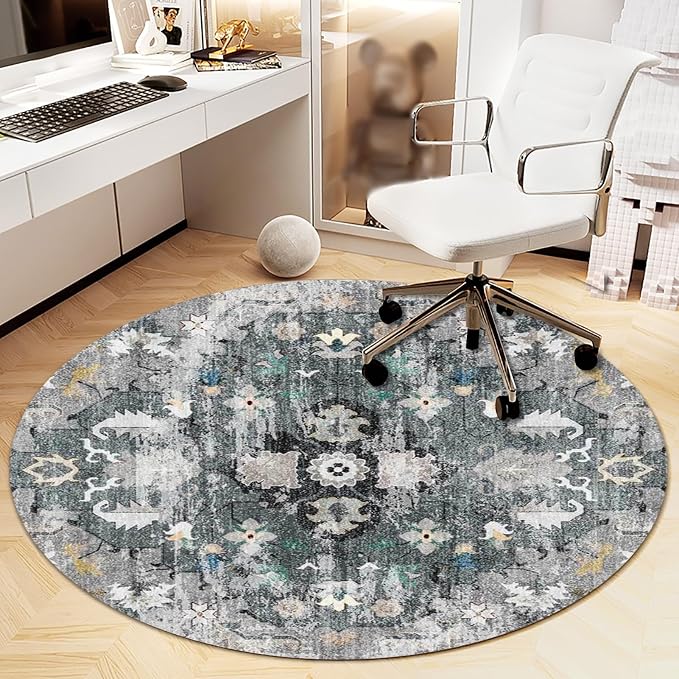 Office Chair Mat for Hardwood Floor, Vintage Computer Gaming Rolling Low Pile Carpet Floor Chair Mat, Anti-Slip Backing Round Desk Rug Floor Mat for Home by Heavyoff