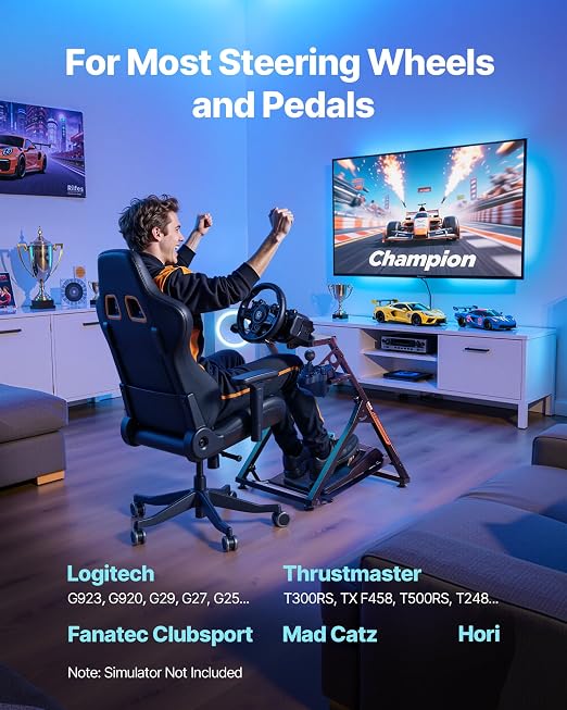 VEVOR Racing Wheel Stand, Adjustable & Foldable Simulator Stand for Logitech G923 G920 G29 G27, Thrustmaster T300RS TX F458 T500RS T3PA-PRO(F1/GT) Gaming Cockpit,Pedals Simulator NOT Included,Compact - Image 2