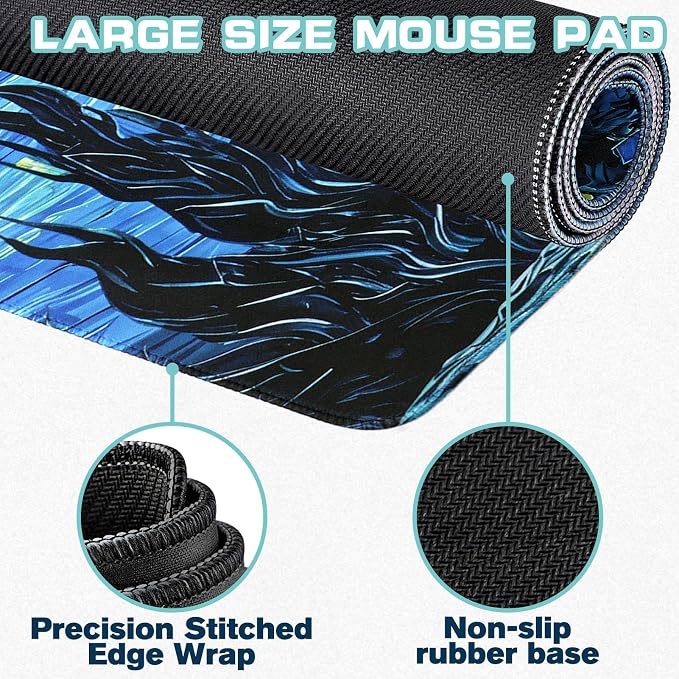 Mouse Pad Gaming - Desk Mat for Keyboard and Mouse - Van Gogh Starry Night Large Mouse Pads for Desk, Gaming Mousepad with Non-Slip Base, Desks Pad (31.5" X 11.8") for Game, Office and Home - Image 2