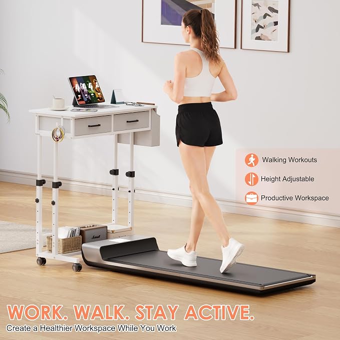 Standing Desk with Wheels, Adjustable Height Rolling Desk with 2 Drawers - Image 7