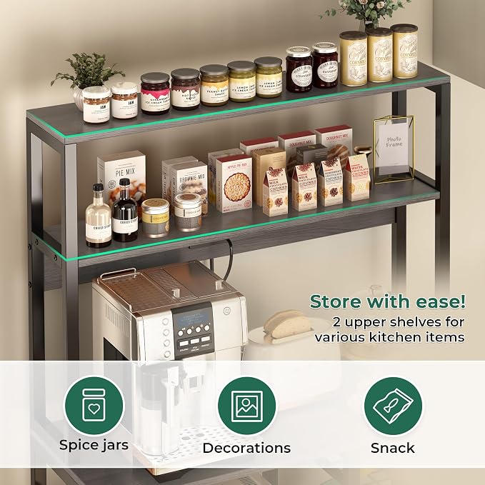 SUPERJARE Bakers Rack with Power Outlet, 35.4 Inches Coffee Bar with Basket - Image 5