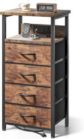 Lazzanto Night Stand with Charger Station, 4 Fabric Drawers, Brown by Lazzanto