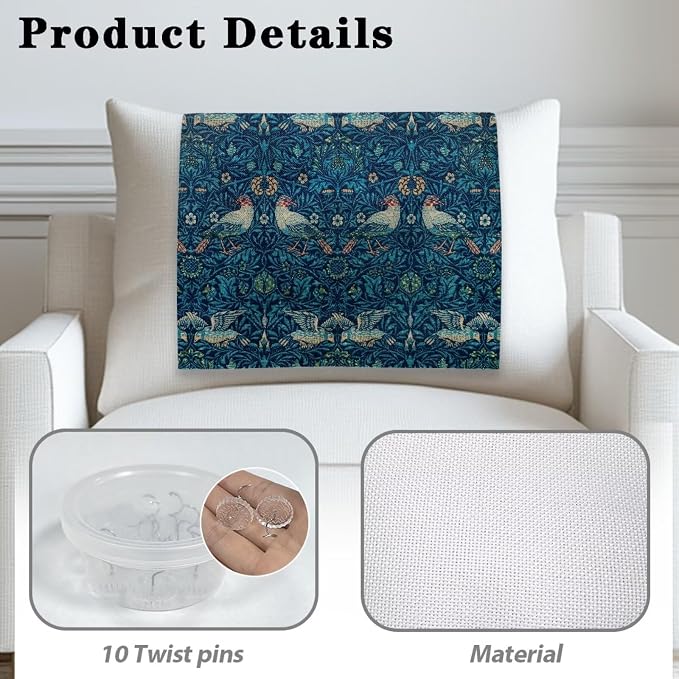 William Morris Retro Bird 3 Pcs Recliner Headrest Protector - Couch Chair Breathable Decoration Cover with Anti-Slip Base & Fixing Nails, Machine Washable for Home/Office Chair - Image 5