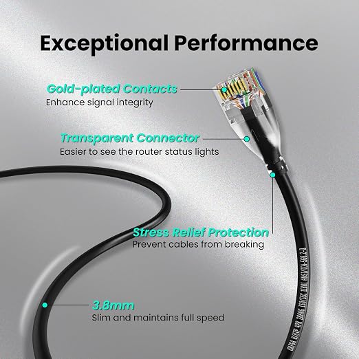 CableGeeker Cat 6A Slim Ethernet Cable 25ft, 10Gbps, Black - Image 5