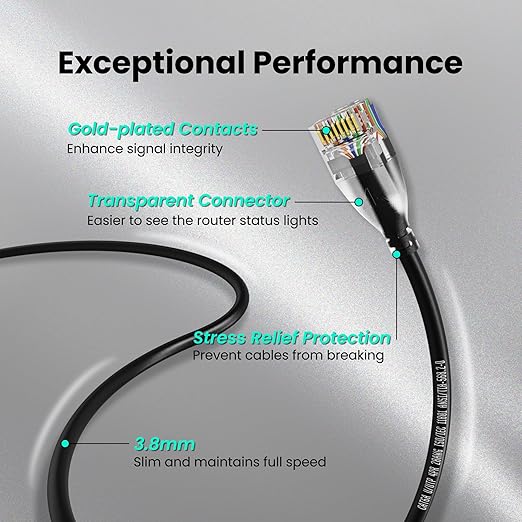 CableGeeker Cat 6A Slim Ethernet Cable 150ft, 10Gbps, Black - Image 5