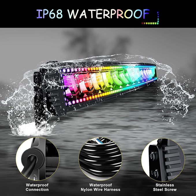 42" Curved RGB LED Light Bar 2X 4 Flood LED Pods Offroad Fog Lights - Image 5
