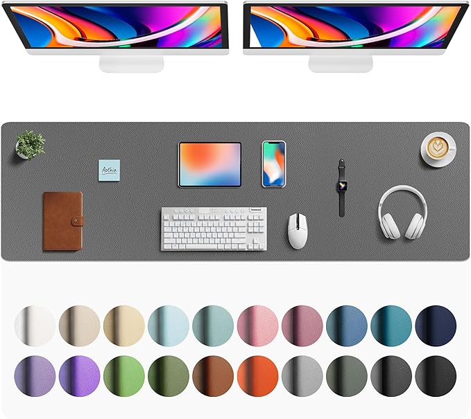 Aothia Faux Leather Desk Mat - Large Mouse Pad, Non-Slip PU Leather Blotter, Waterproof Writing Surface for Office and Home (Grey, 63" x 17") by AothiaSimpleNaturalUnique