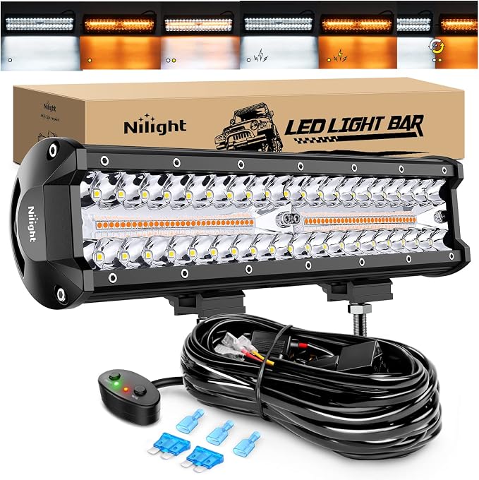 Nilight 12inch Amber White Strobe 6 Modes 300W LED Light Bar by Nilight