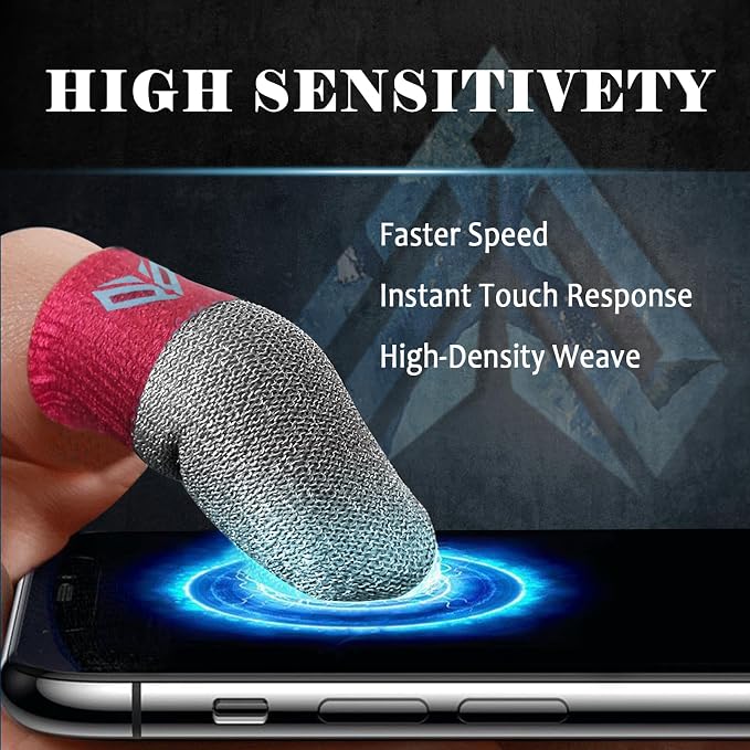 6PCS Gaming Finger Sleeves. 0.29MM Silver Fiber, Anti Sweat, Extremely Thin,Breathable Touchscreen dedales Gamer Finger Cover Thumb Sleeve Fit Phone Game Tablet Devices. (Red) - Image 3
