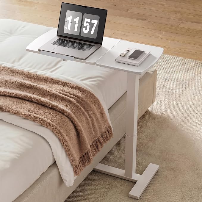 Sakugi Overbed Bedside Table with Wheels, Right-Side Tilt Top, Laptop Desk - Image 3