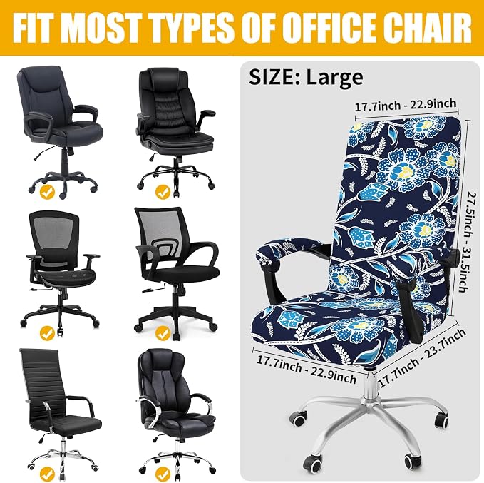 Smiry Office Computer Chair Cover with Armrest Covers, Midnight Blue | Stretch Printed Universal Removable Washable Desk Rotating Chair Slipcovers, Soft Anti-Dust Spandex Protector with Zipper - Image 4