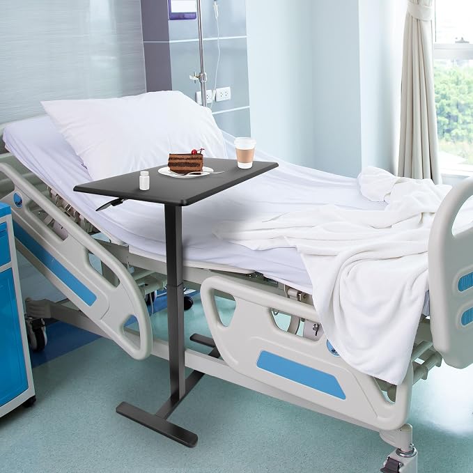 Mount-It! Hospital Overbed Table with Wheels, Adjustable Height, Black - Image 5