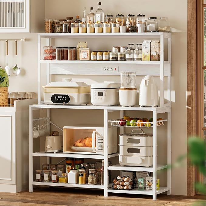 SUPERJARE Bakers Rack with Power Outlet, 47.2 Inches Coffee Bar with Basket - Image 2