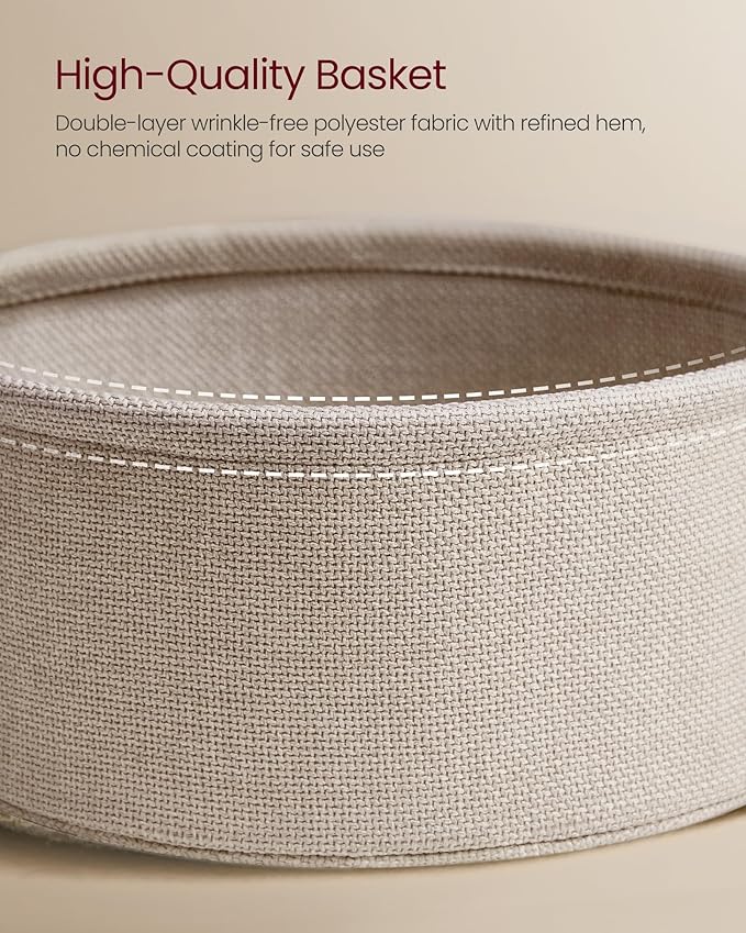 VASAGLE Side Table with Charging Station,Fabric Basket, Round End Table - Image 7