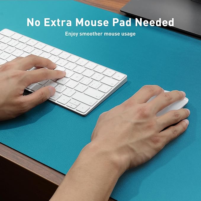 Aothia Leather Desk Pad Protector, Mouse Pad, Office Desk Mat, Non-Slip PU Leather Desk Blotter, Laptop Desk Pad, Waterproof Desk Writing Pad for Office and Home (Turquoise,36" x 17") - Image 4