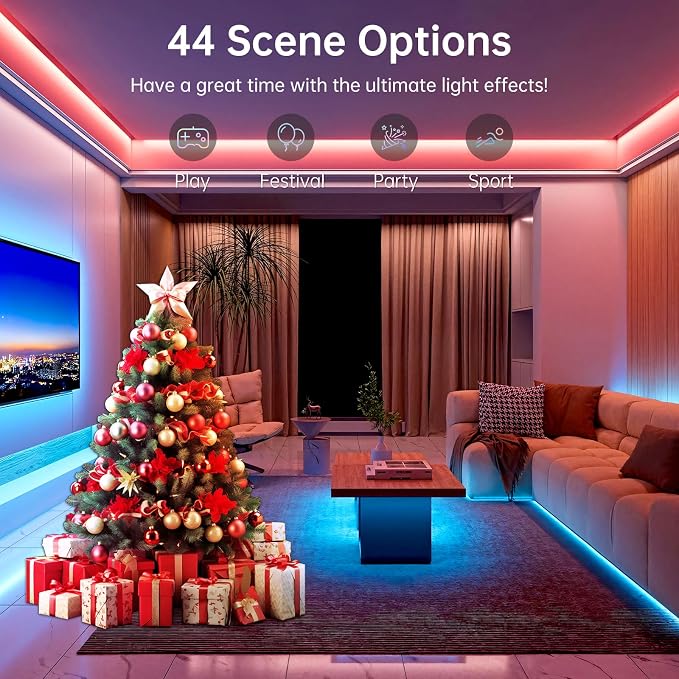 LED Strip Lights for Bedroom 32.8ft,Music Sync Color Changing LED Lights with Remote and App Control,RGBICWW Strip for Room Home Kitchen Party Stairs Bar Decoration - Image 9