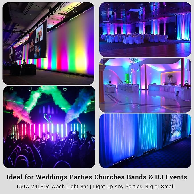 24LEDs Stage Wash Light Bar: RGB+Amber 4IN1 Color Chasing DMX Light Bar - Sound Activated Remote Control for DJ Planner - Wall Wash Uplights for Events Music Gig Church Wedding Party Band Performance - Image 7