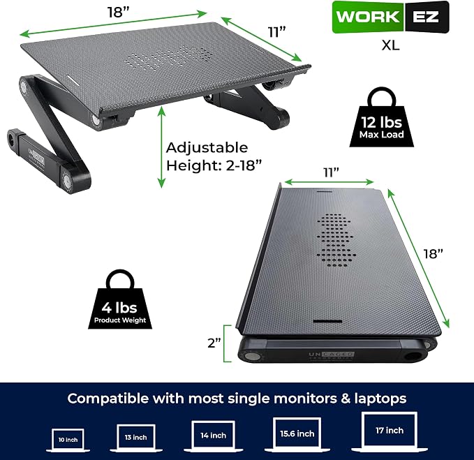 Uncaged Ergonomics XL Adjustable Laptop Stand, Cooling Riser (White) - Image 4