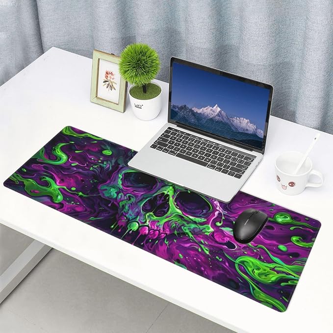 Gaming Mouse Pad Desk Pad,Extended Big Mouse Pad,31.5x11.8 Inch Long Computer Keyboard Mouse Mat Mousepad with 3mm Non-Slip Base and Stitched Edge for Gaming and Office… (Watercolor Skull 2) - Image 8