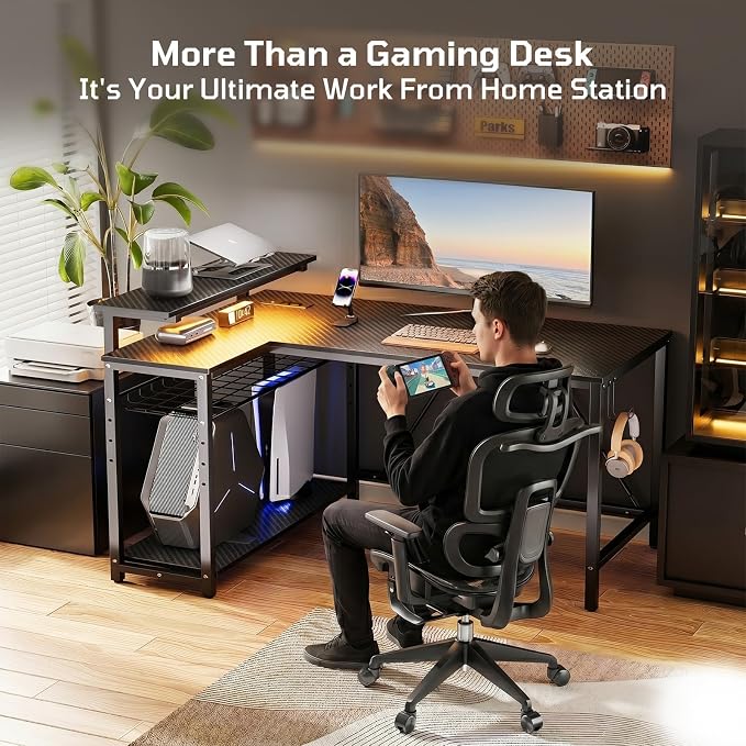 Bestier 42-Inch L-Shaped Computer Desk with Charging & LED, Black - Image 9