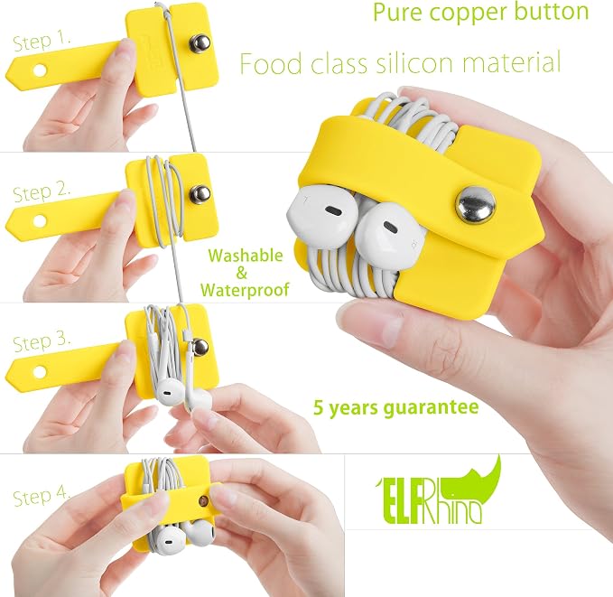 Portable Electronic Device Cover Cord Organizer for Earphones, Yellow - Image 6