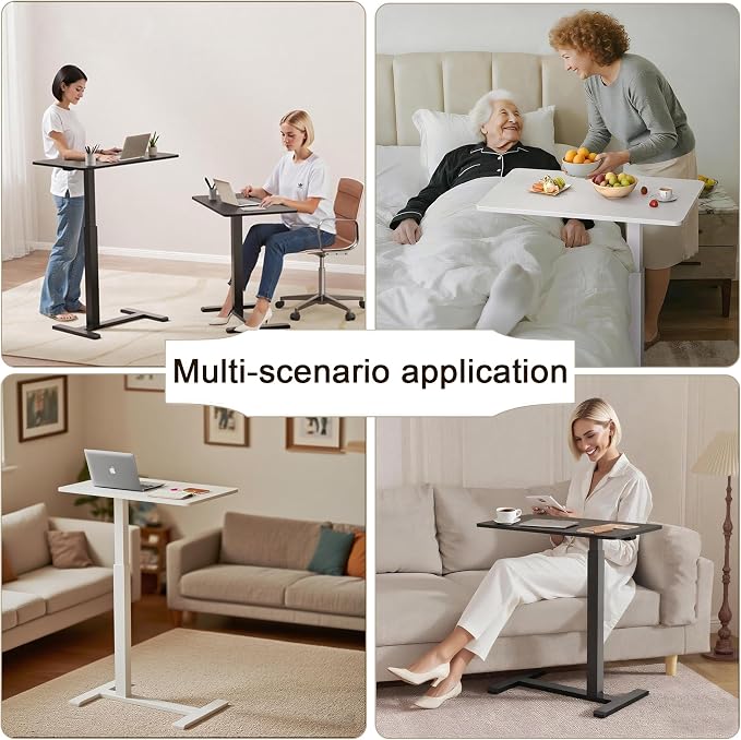 Mobile Standing Desk with Hidden Wheels,Adjustable Pneumatic Standing Laptop Desk,Rolling Teacher Overbed Bedside Table for Home,Office,Classroom,White - Image 4