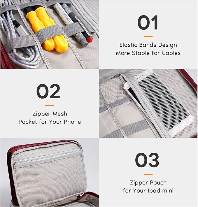 OrgaWise Electronics Organizer, Electronic Accessories Bag Travel Cable Organizer Three-Layer for iPad Mini, Kindle, Hard Drives, Cables, Chargers - Image 4