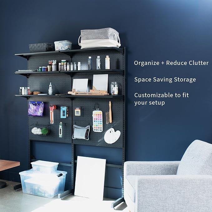 VIVO Freestanding Modular Steel Pegboard System, 74 inch High Magnetic Accessory Organizer for Home and Office, Black, PP-2-PB058 - Image 4
