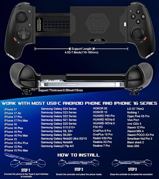 Mobile Gaming Controller for Android and iPhone 17/16/15 Series (USB-C) PS Remote Player Gamepad for PS5/PS4/Xbox/PC with Hall Joysticks/Hall Trigger/3.5mm Audio Jack/Cloud Gaming Controller, Plug & Play - Image 5