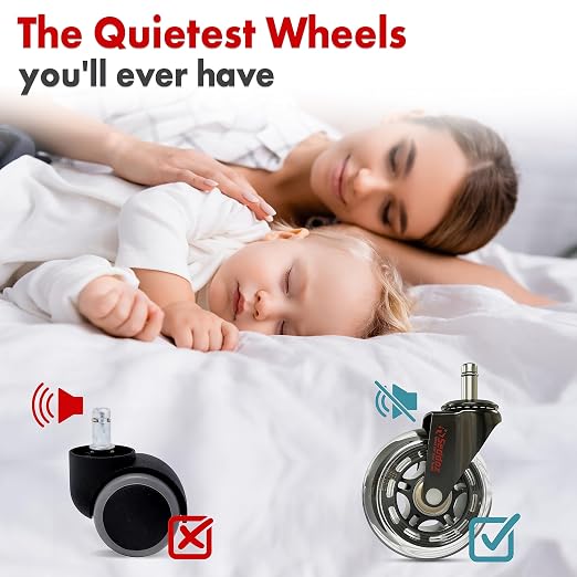 Office Chair Wheels Replacement Set 10mm (3/8" x 7/8") Stem - Fits IKEA Chairs ONLY - Soft Desk Chair Casters for Wood Floors & Carpet - Heavy Duty & Safe for All Floors Without Any Chair Mats - Image 5