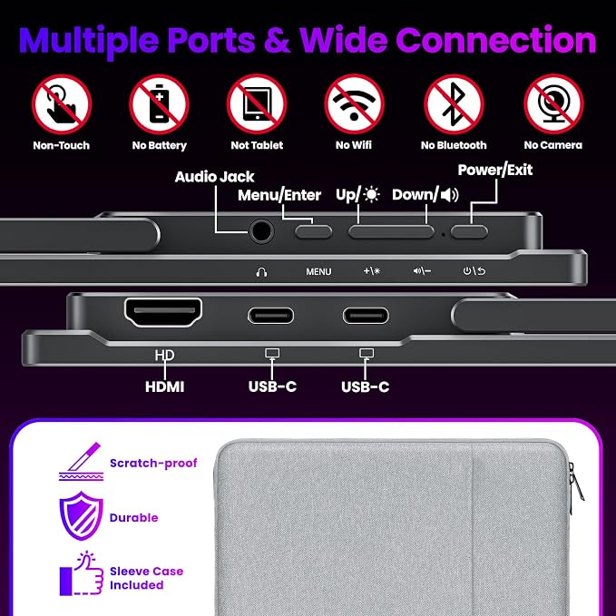 Upperizon Portable Monitor 15.6 inch 4K UHD 3840X2160 145% sRGB IPS HDR HDMI USB-C Travel Monitor for Laptop MacBook PC Surface PS5 Xbox, External Display with Kickstand & Speakers, VESA Compatible - Image 8