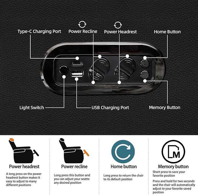 comfiroom Top-Grain Leather Home Theater Seating, Dual-Motor Power Recliner - Image 5