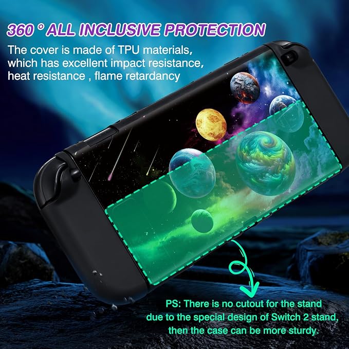 DLseego Protective Soft Case for Nintendo Switch 2 (2025), Soft Grip Cover for Handle, Detachable Joy-C Controller Shockproof & Scratch-Resistant Console Shell, 2 Thumb Grips, Planets - Colourful 2 - Image 4
