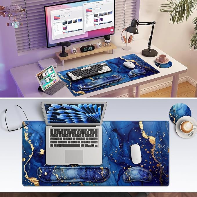 Canjoy Desk Mat with Wrist Rest, Desk Pad for Keyboard and Mouse 4-in-1 Mouse Pad + Keyboard Wrist Rest Support+ Coaster(35.4×15.7 in) Extended Desk Pad Memory Foam Non-Slip Desk Mat for Home Office - Image 7