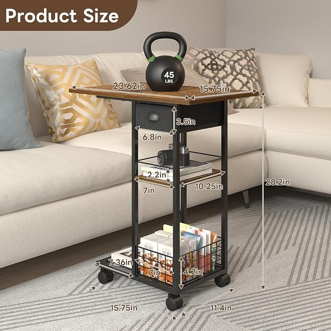 Hayexiha C End Table with Wheels, Drawer, 15.75" D x 23.62" W x 28.46" H - Image 4